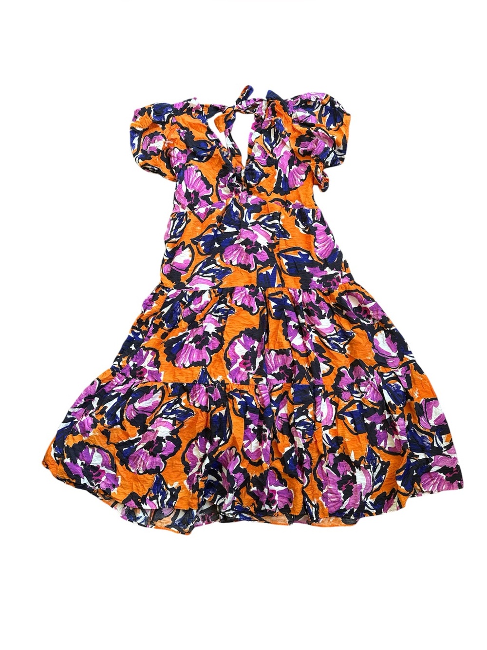 Anthropologie Puff Sleeve Floral Midi Dress XL Open Back Cottagecore Boho Flowy - Picture 5 of 12